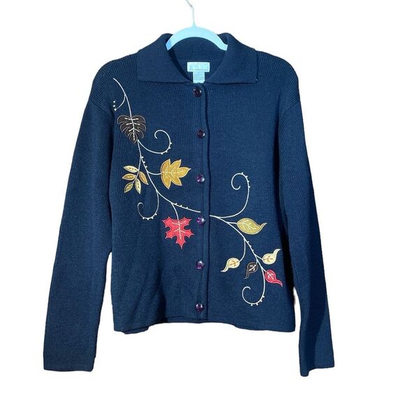 Vintage K.B Collections Embroidered Fall Leaves Cardigan Sweater Women's Size M - Picture 1 of 12